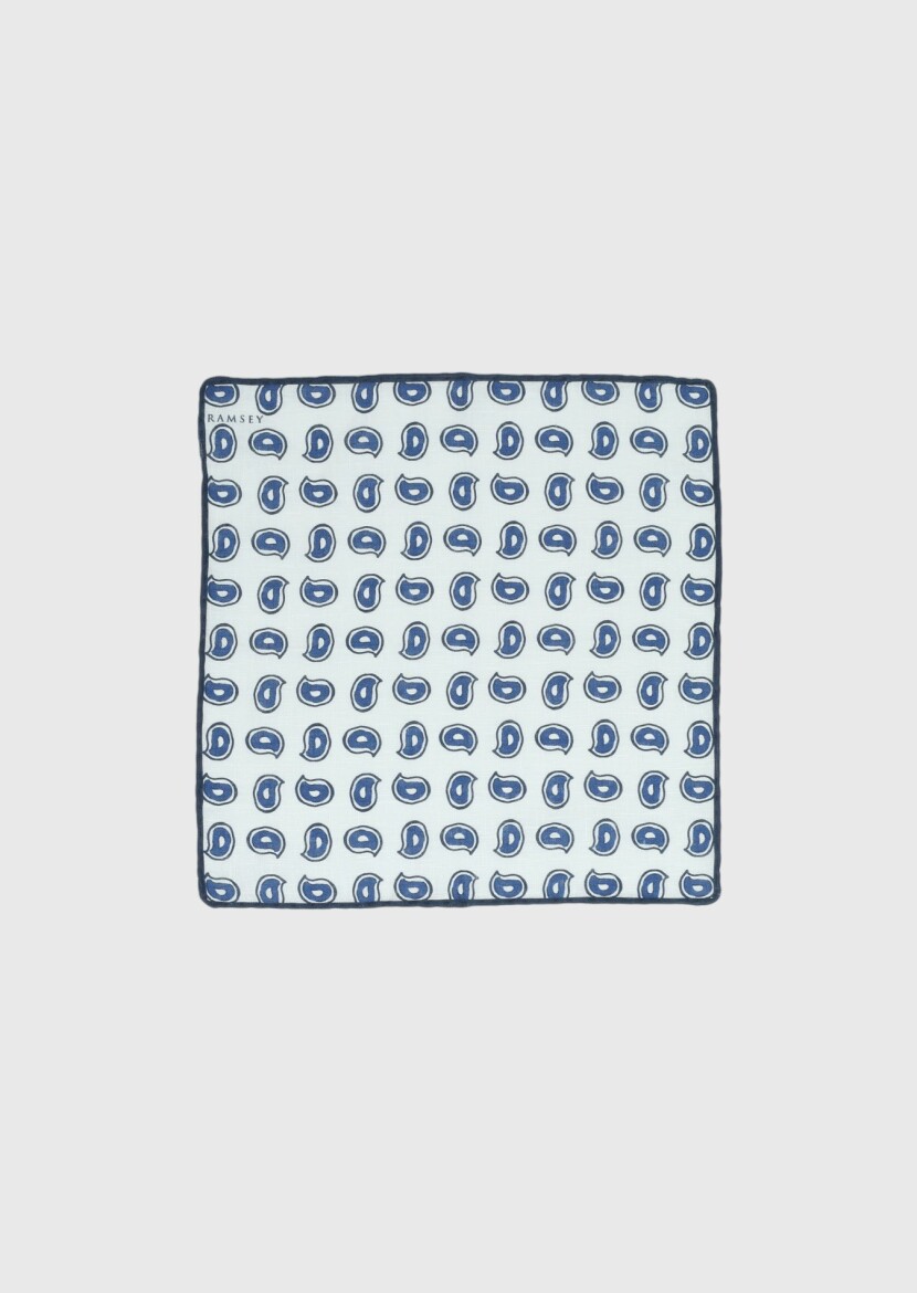 Navy Blue %100 Keten Handkerchief - 1