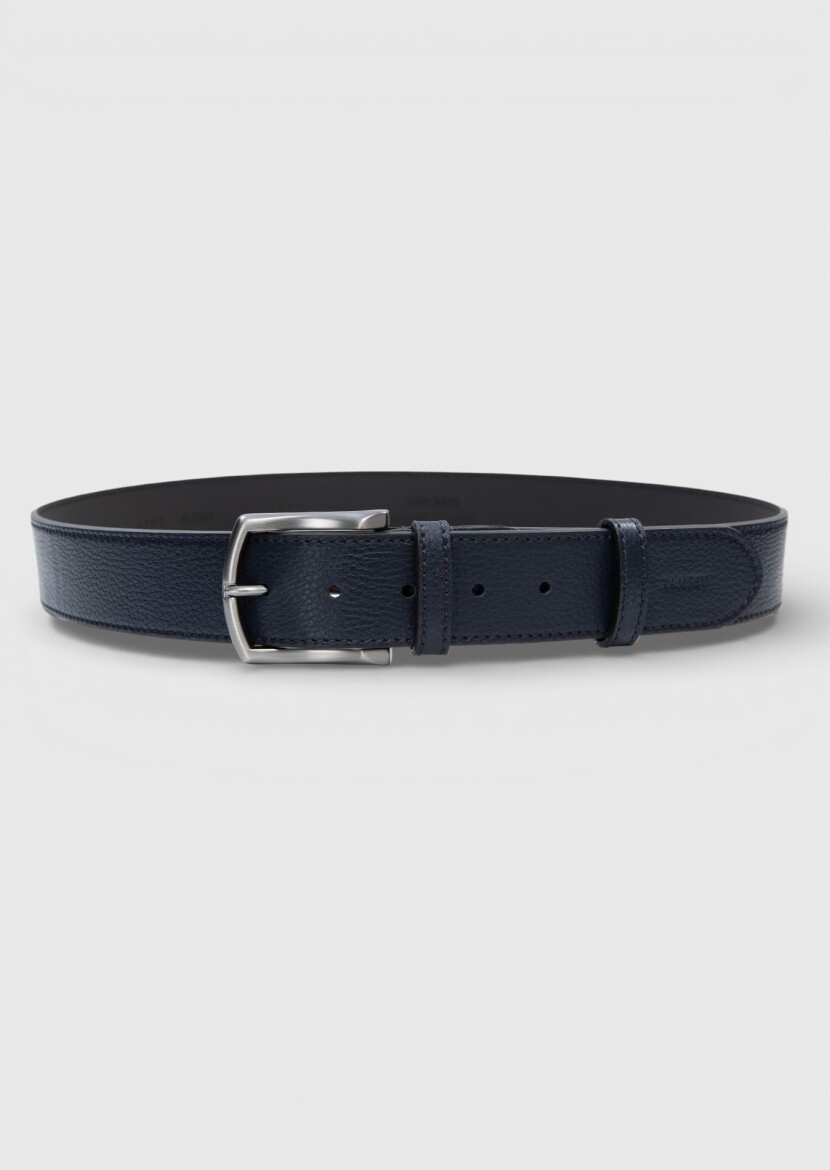 Navy Blue %100 Leather Belt 