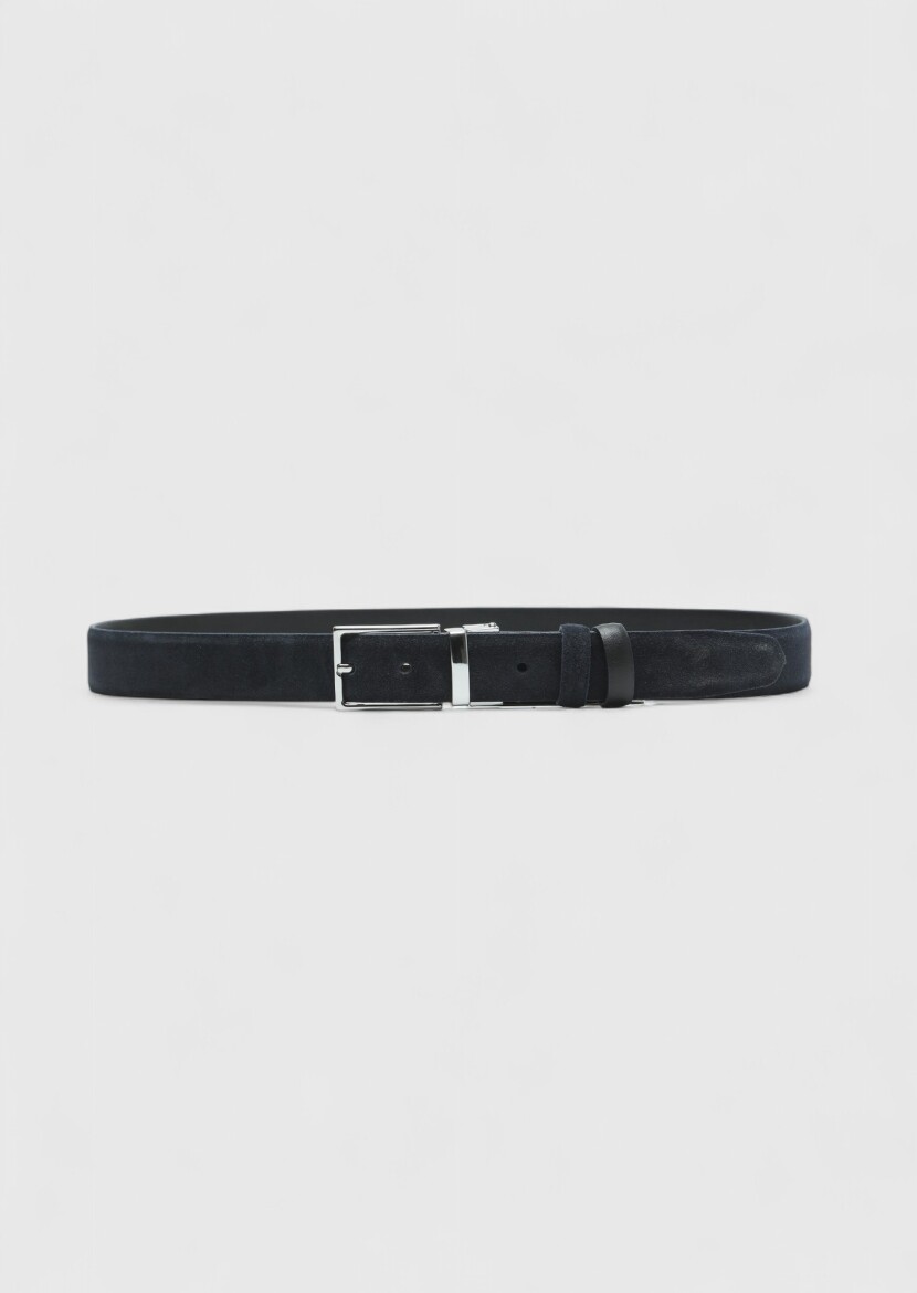 Navy Blue %100 Leather Belt 