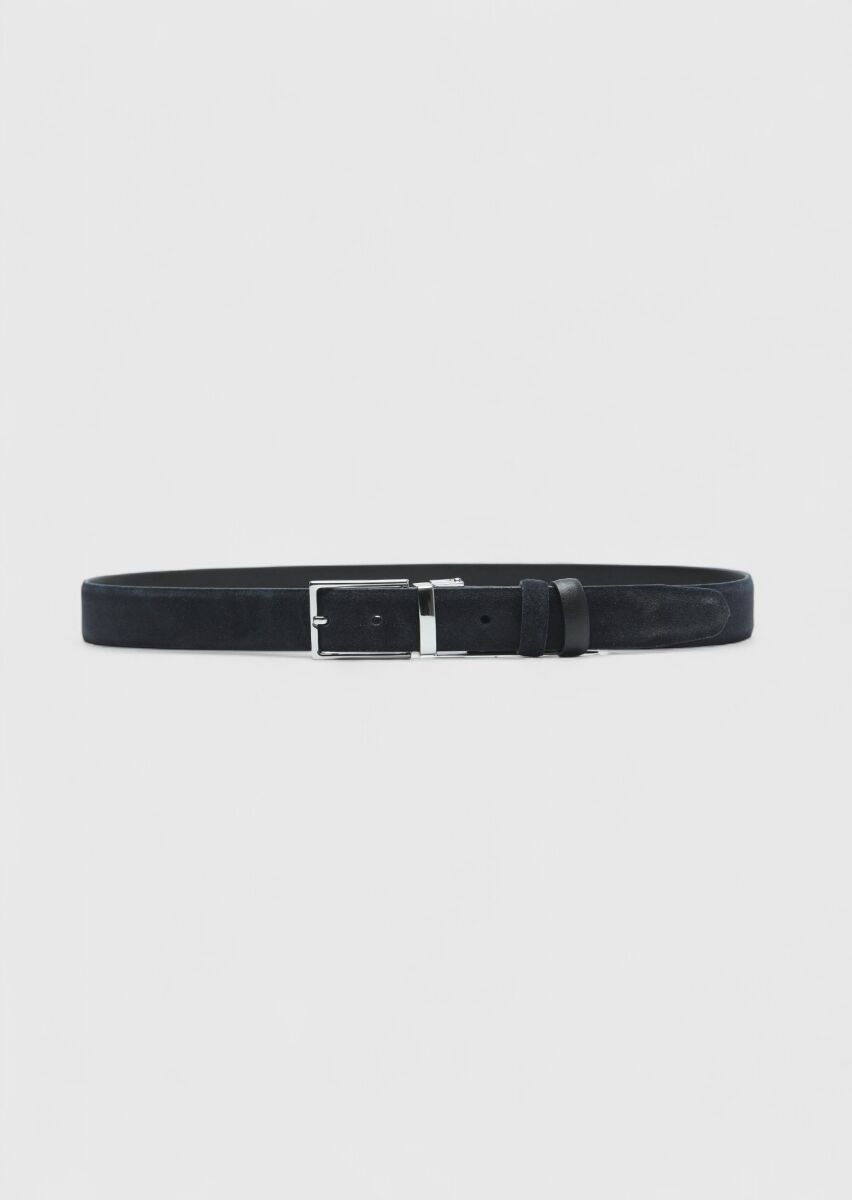 Navy Blue %100 Leather Belt - 1