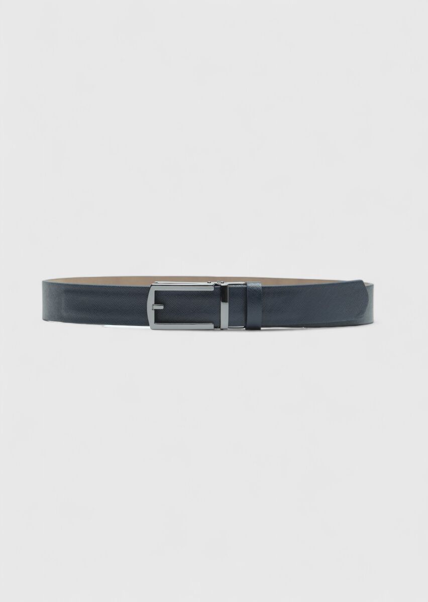 Navy Blue %100 Leather Belt - 1