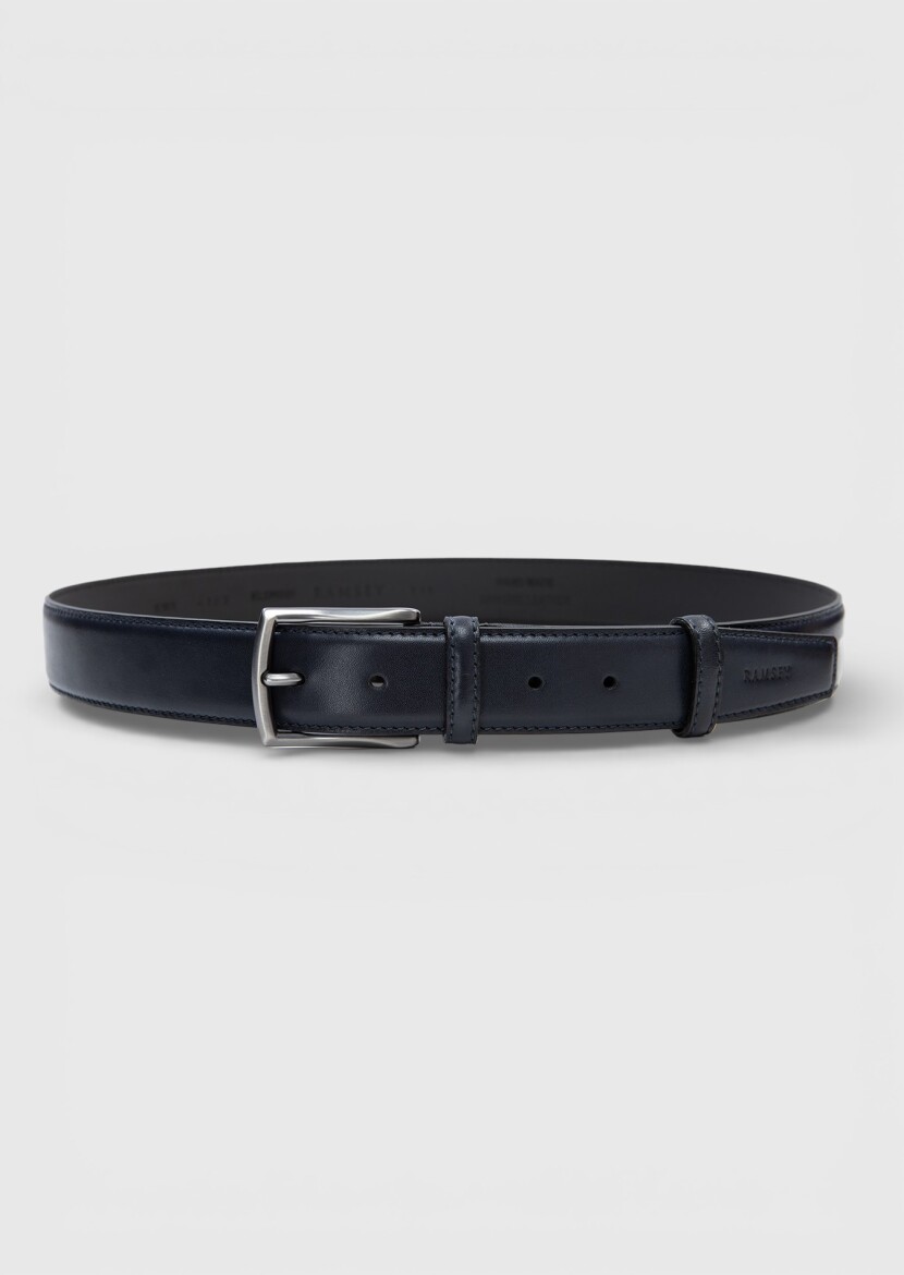 Navy Blue %100 Leather Belt 