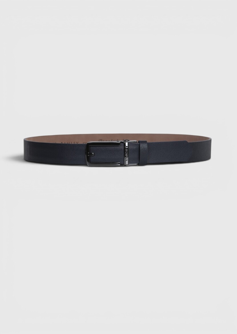 Navy Blue %100 Leather Belt 