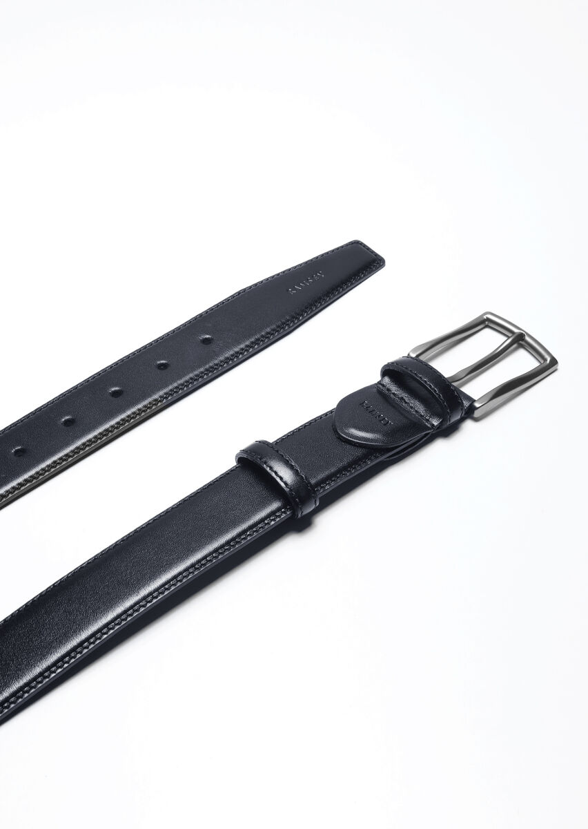 Navy Blue %100 Leather Belt - 1