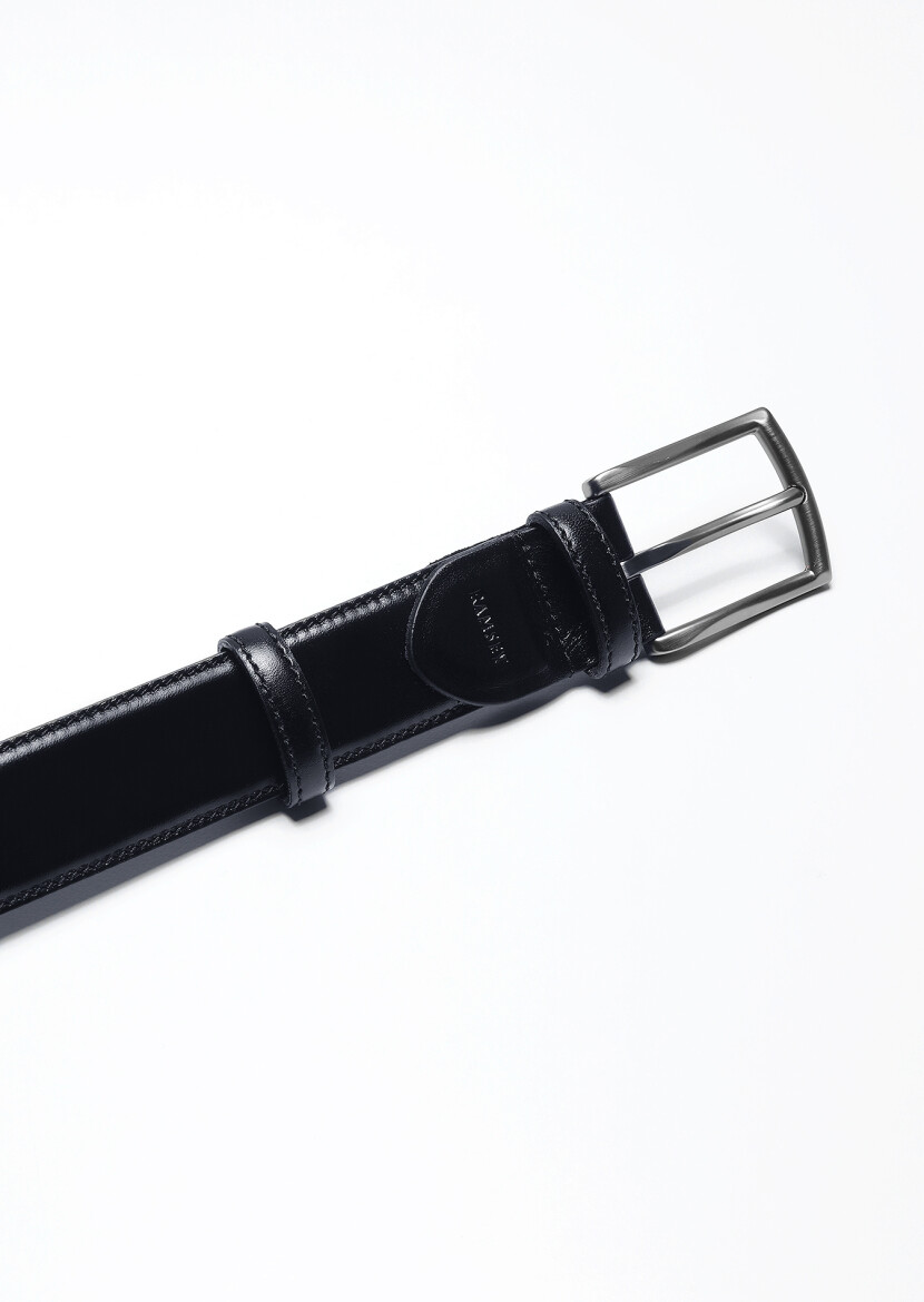 Navy Blue %100 Leather Belt - RAMSEY
