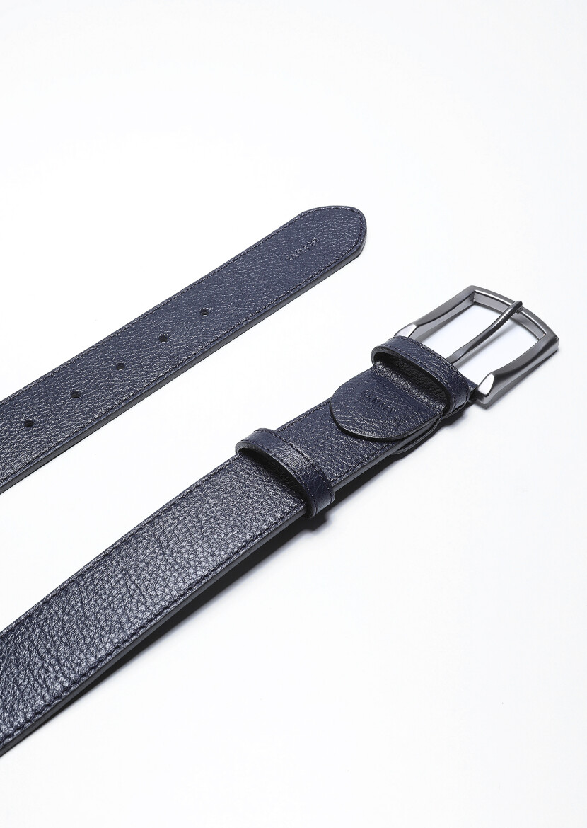 Navy Blue %100 Leather Belt - RAMSEY