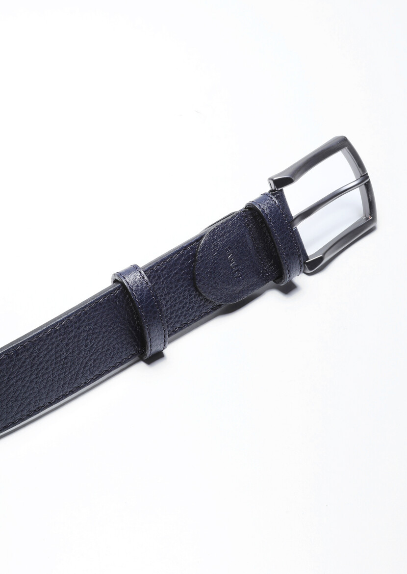 Navy Blue %100 Leather Belt - RAMSEY