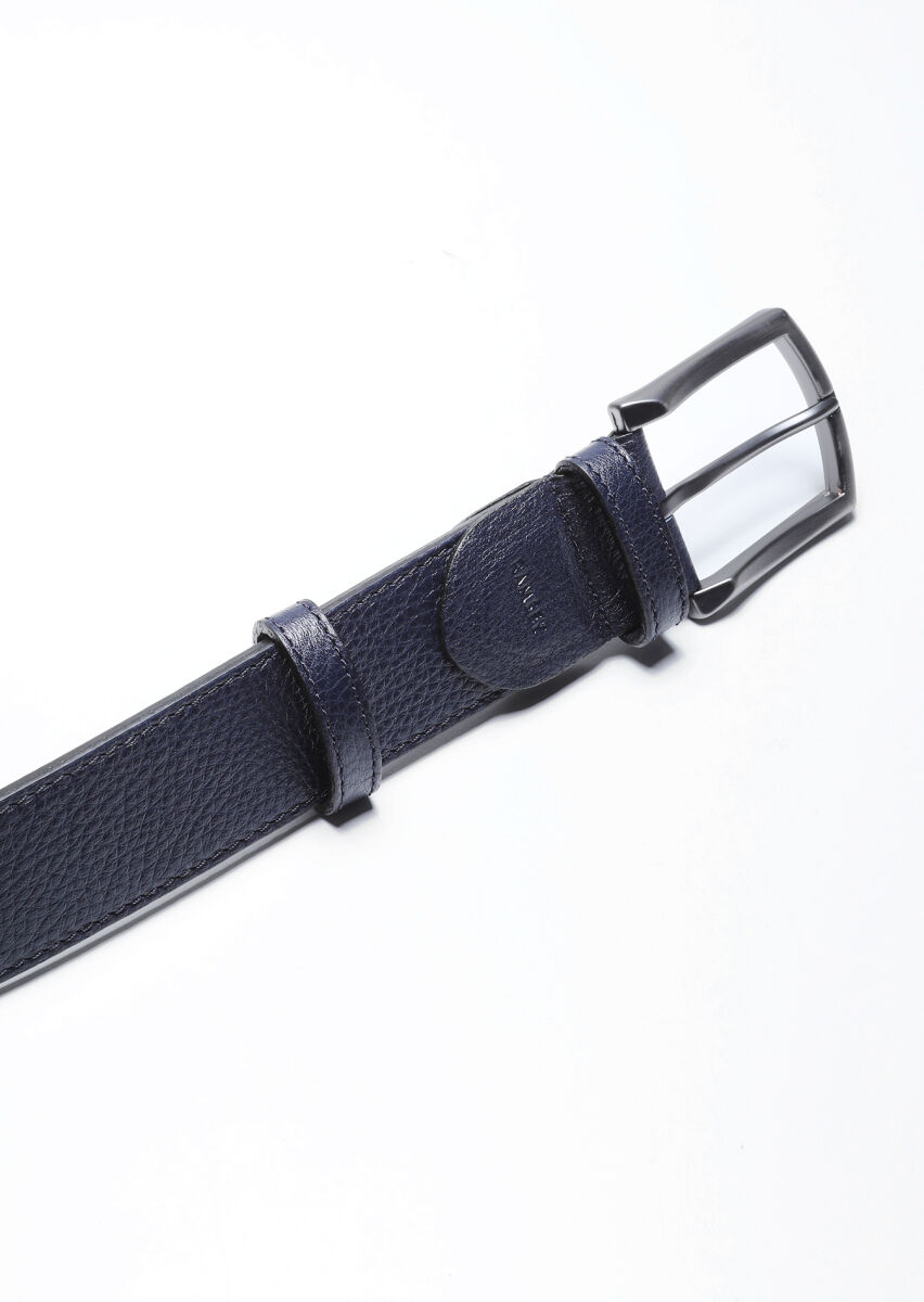 Navy Blue %100 Leather Belt - 2