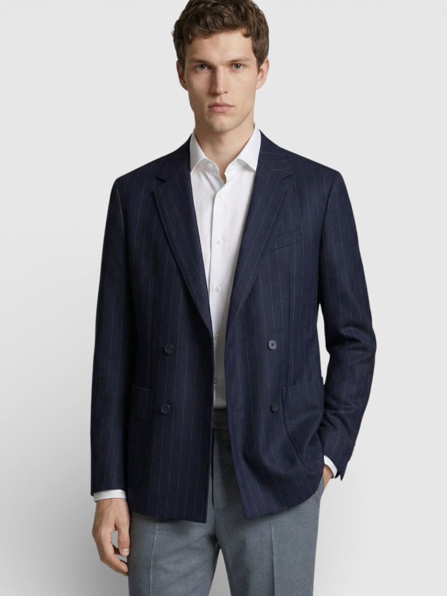 Navy Blue 100% Wool Jacket - RAMSEY