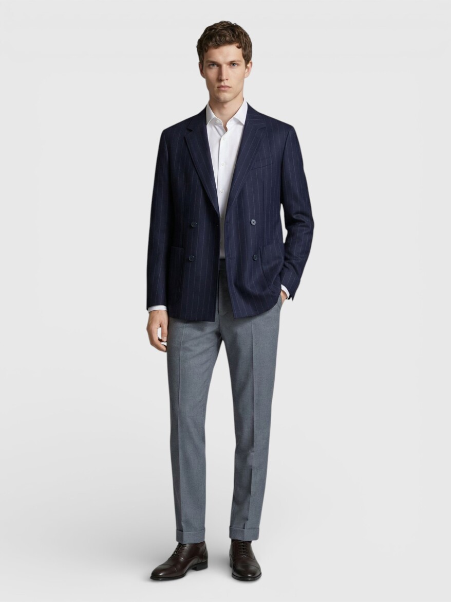 Navy Blue 100% Wool Jacket - RAMSEY