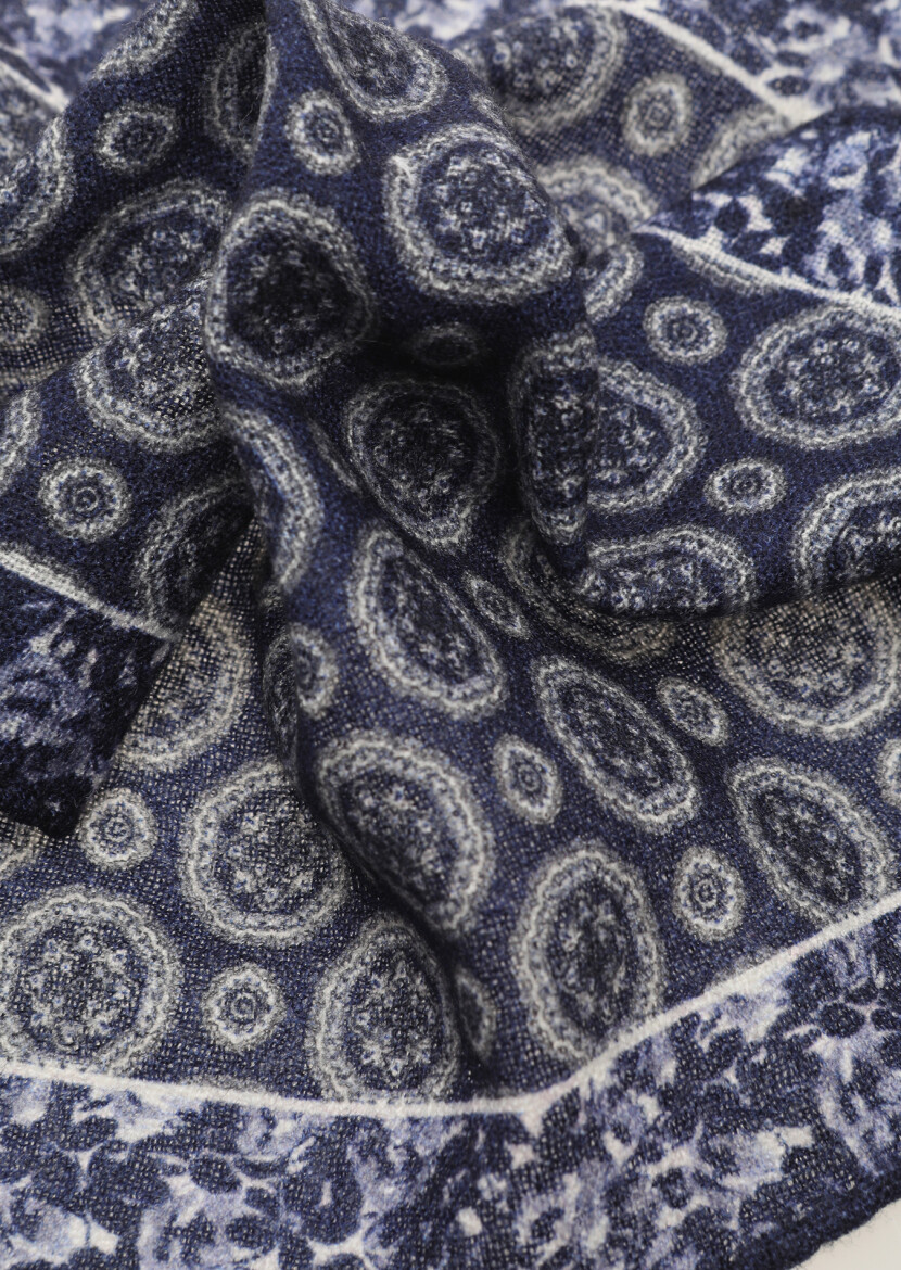 Navy Blue %100 Yün Handkerchief 