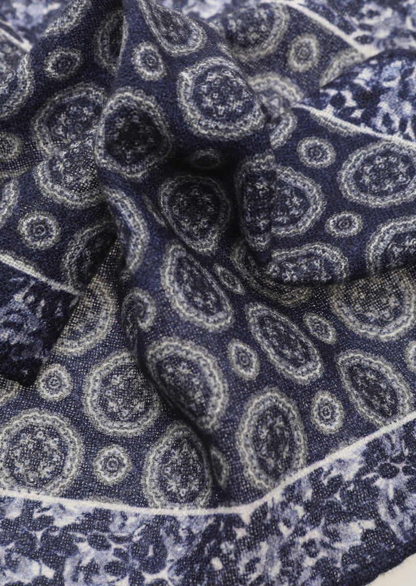 Navy Blue %100 Yün Handkerchief - 2