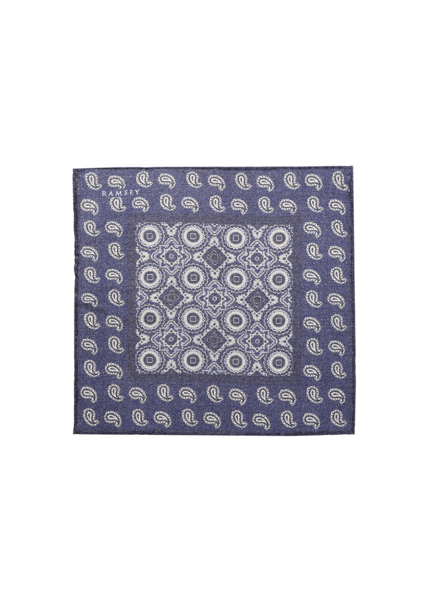 Navy Blue %100 Yün Handkerchief - 1