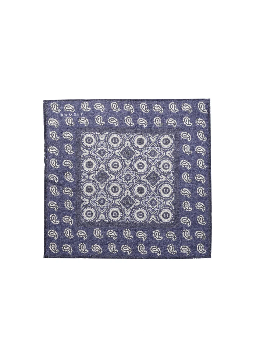 Navy Blue %100 Yün Handkerchief - 1