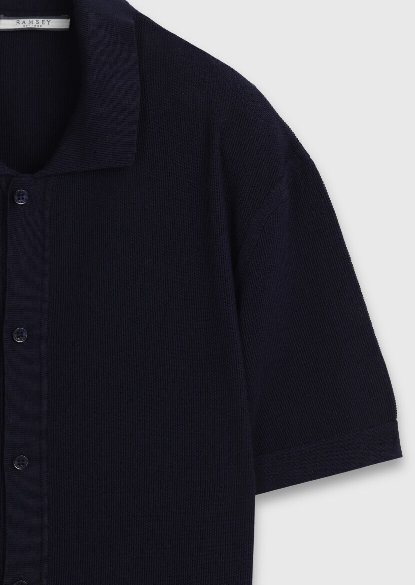 Navy Blue Brass Knit Silk Blended Cardigan - 6