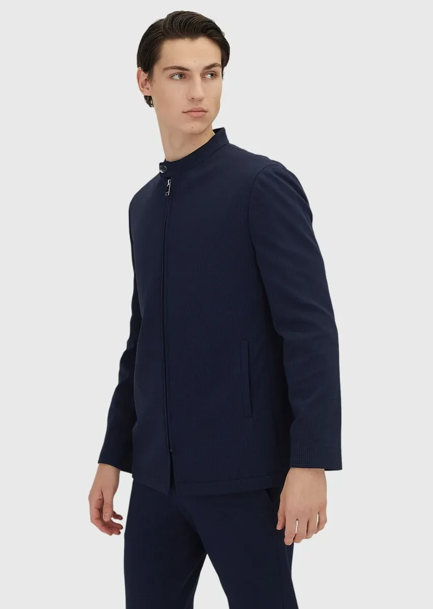 Navy Blue Checkered Comfort Fit Suit - 2