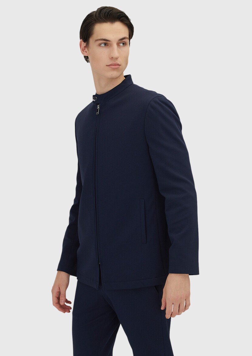 Navy Blue Checkered Comfort Fit Suit - RAMSEY