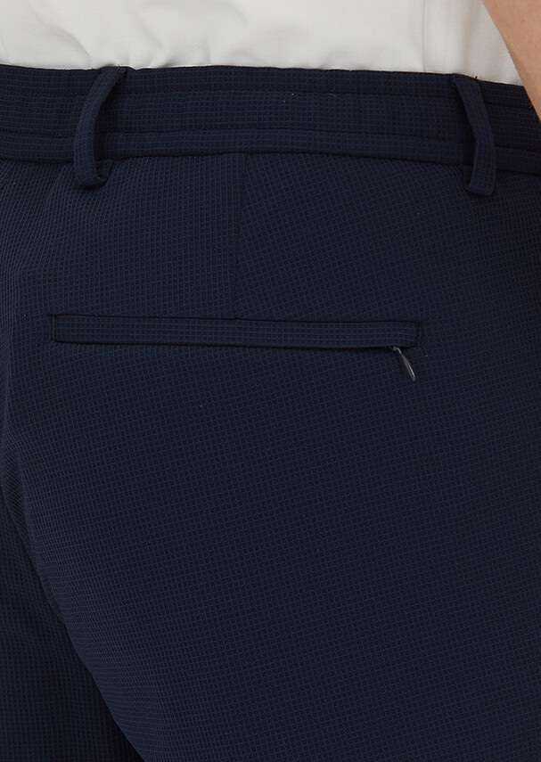 Navy Blue Checkered Comfort Fit Suit - 7