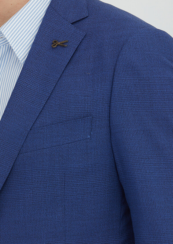 Navy Blue Checkered Regular Fit 100% Wool Suit - 3