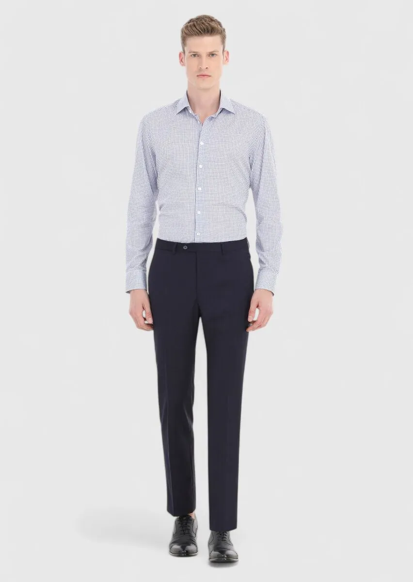 Navy Blue Checkered Regular Fit Weaving Classical 100% Cotton Shirt - 1