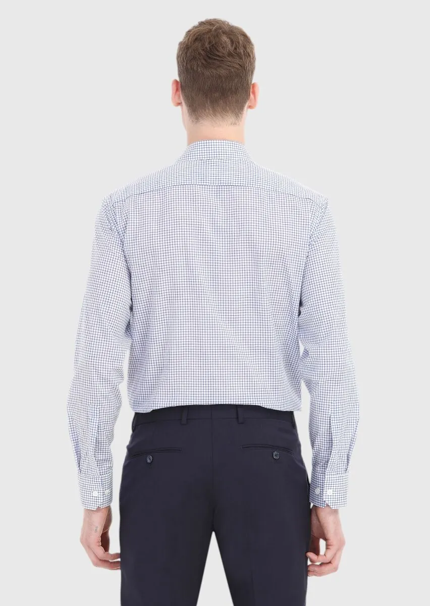 Navy Blue Checkered Regular Fit Weaving Classical 100% Cotton Shirt - 4