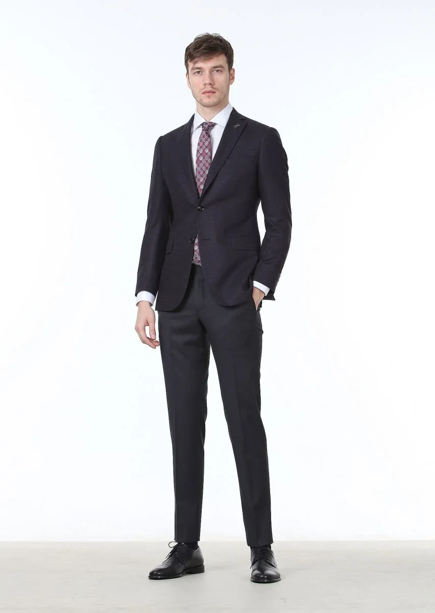 Navy Blue Checkered Regular Fit Wool Blended Jacket - 3