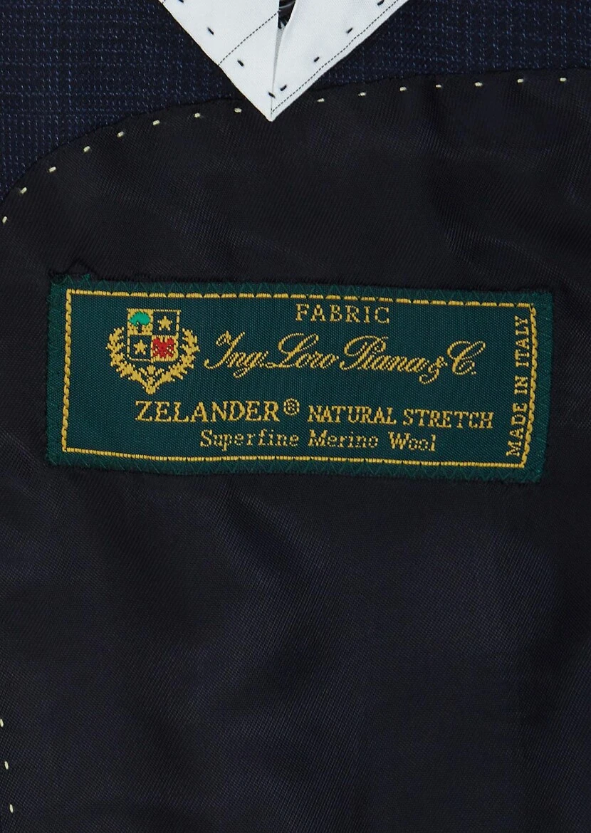 Navy Blue Checkered Regular Fit Wool Blended Suit - 5