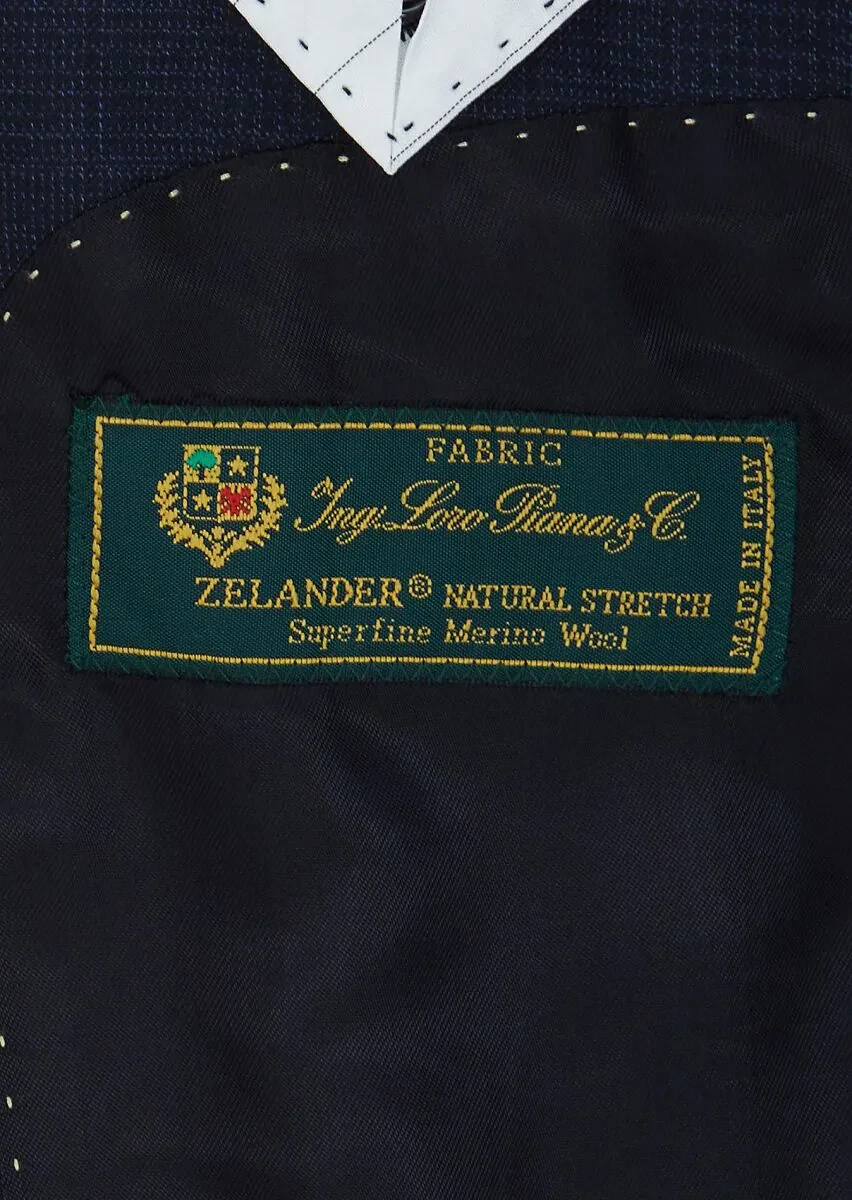 Navy Blue Checkered Regular Fit Wool Blended Suit - 5