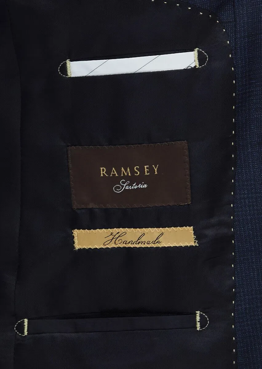 Navy Blue Checkered Regular Fit Wool Blended Suit - 6