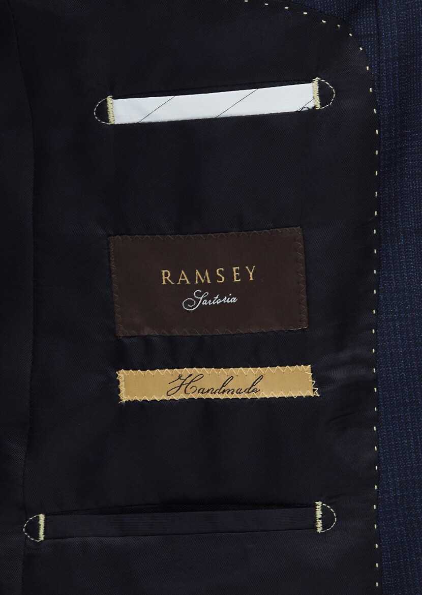 Navy Blue Checkered Regular Fit Wool Blended Suit - 6