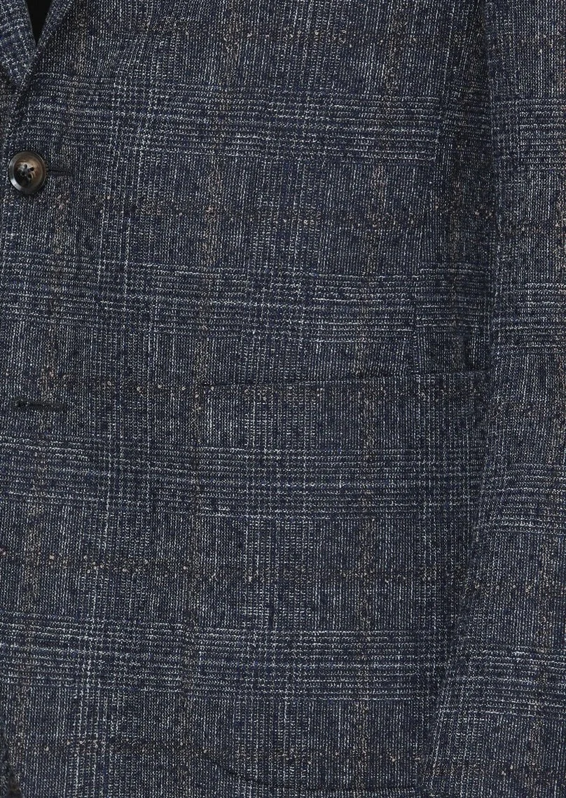 Navy Blue Checkered Wool Blended Jacket - 3