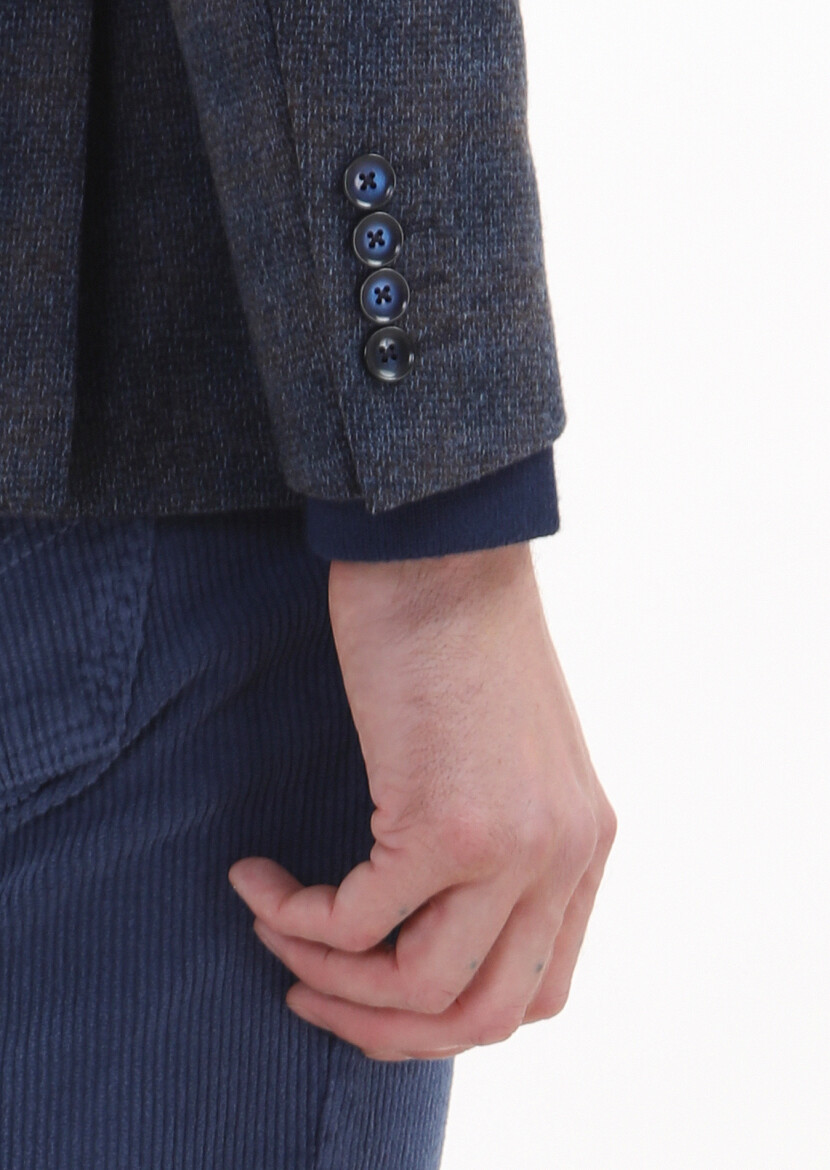 Navy Blue Checkered Zeroweight Slim Fit 100% Wool Jacket - 3