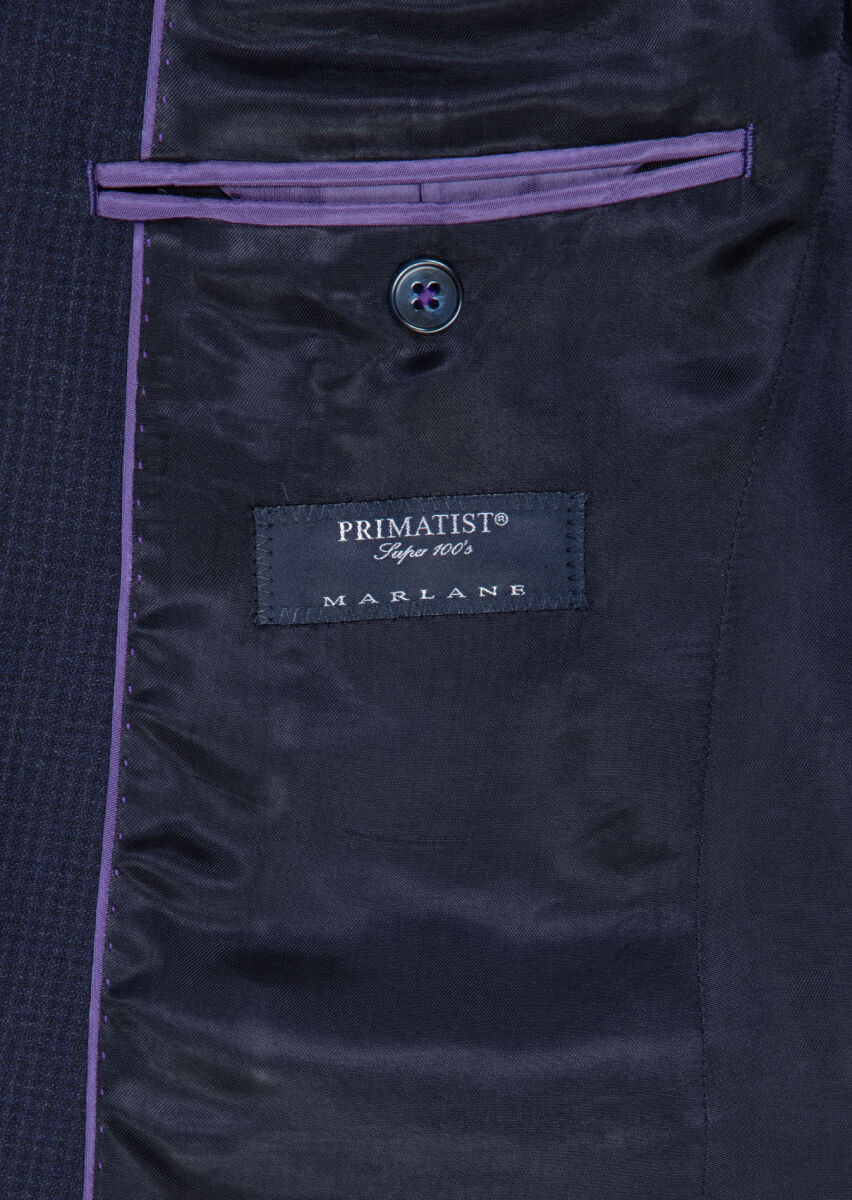 Navy Blue Checkered Zeroweight Slim Fit 100% Wool Suit - 8