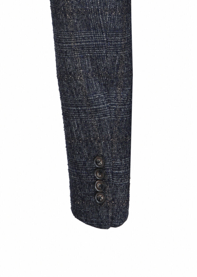 Navy Blue Checkered Zeroweight Slim Fit Wool Blended Jacket - 2