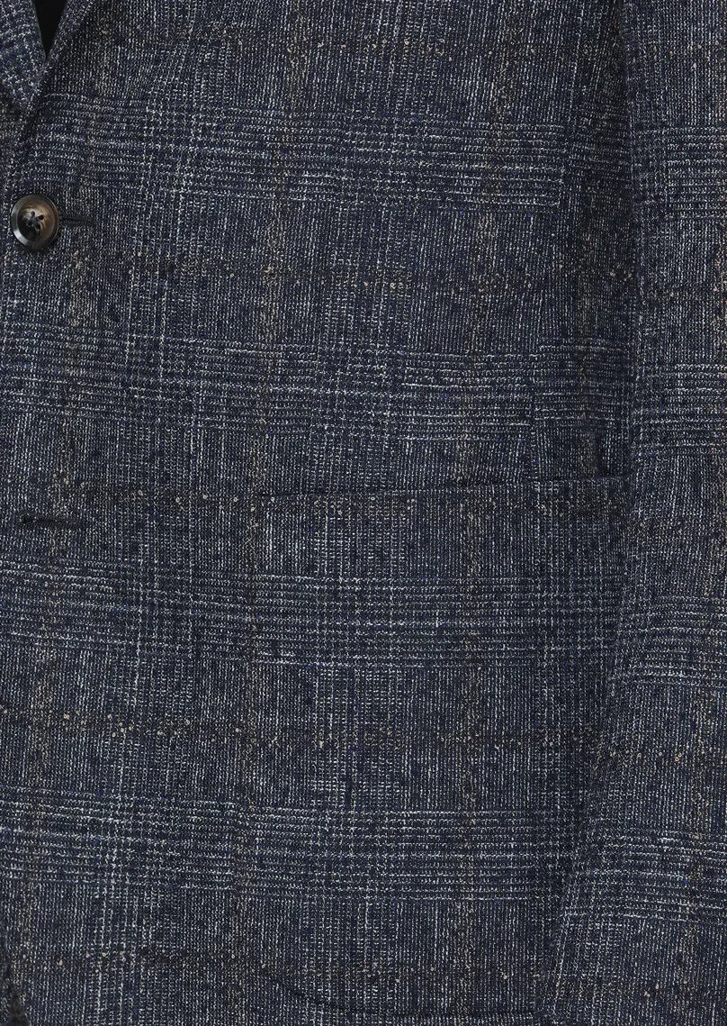Navy Blue Checkered Zeroweight Slim Fit Wool Blended Jacket - 3
