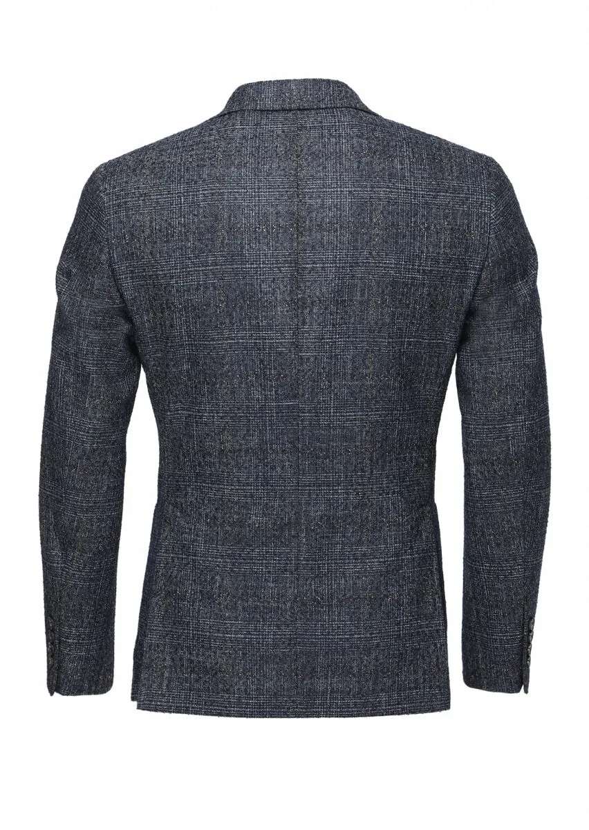 Navy Blue Checkered Zeroweight Slim Fit Wool Blended Jacket - 5
