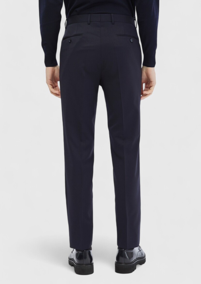 Navy Blue Classical 100% Wool Trousers - 3