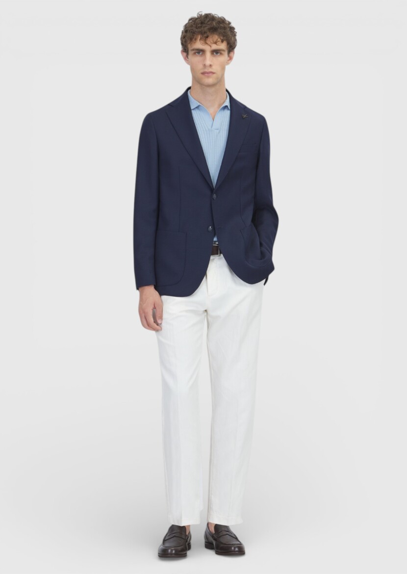 Navy Blue Comfort Fit 100% Wool Jacket - 2