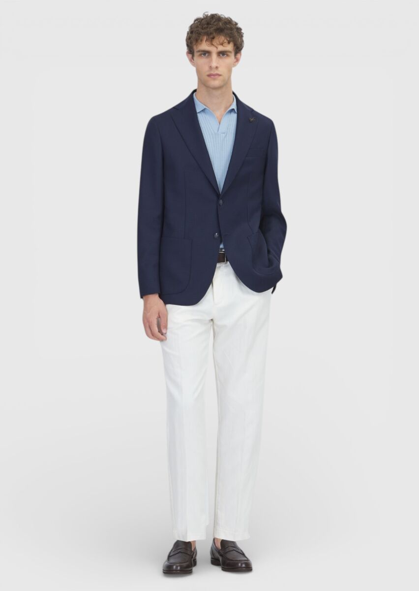 Navy Blue Comfort Fit 100% Wool Jacket - 2