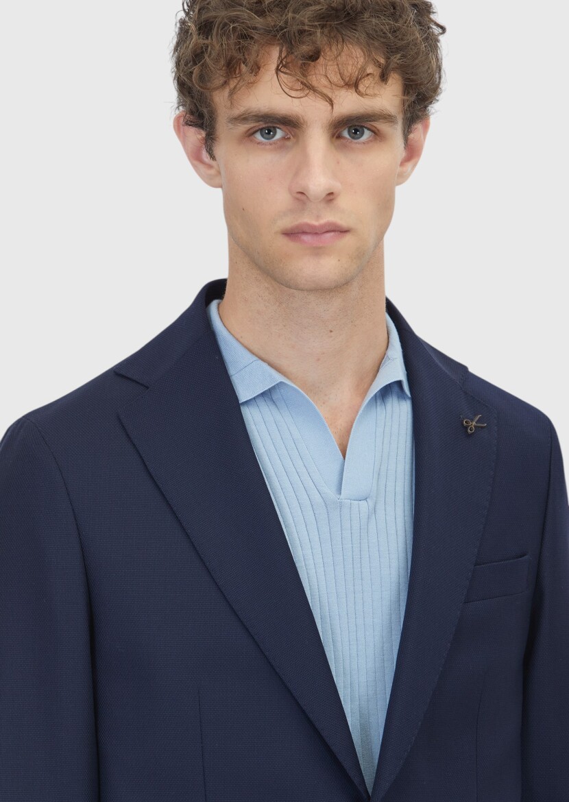 Navy Blue Comfort Fit 100% Wool Jacket - 3