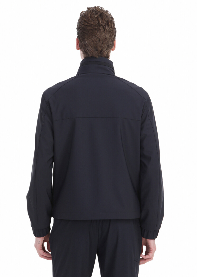 Navy Blue Comfort Fit Hooded Sport Weaving Coat - 7