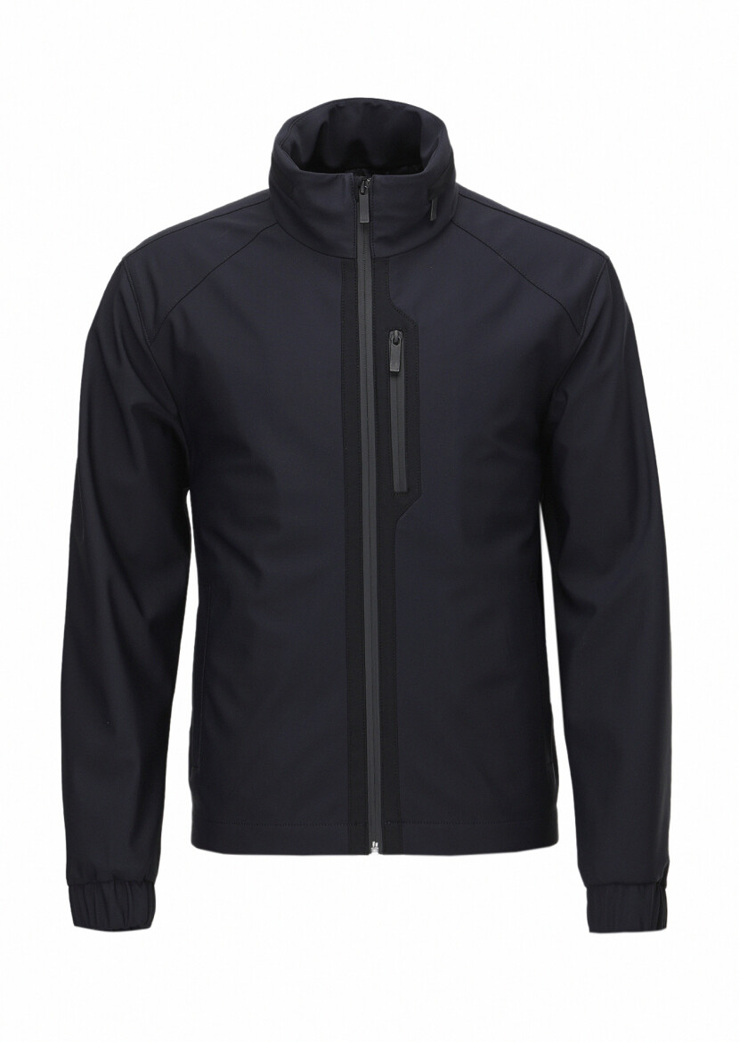 Navy Blue Comfort Fit Hooded Sport Weaving Coat - 9