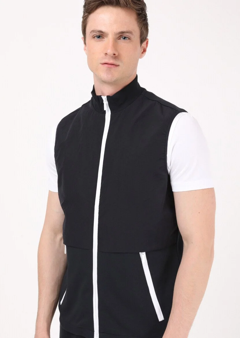 Navy Blue Cotton Blended Knitting Puffer Vest - 4