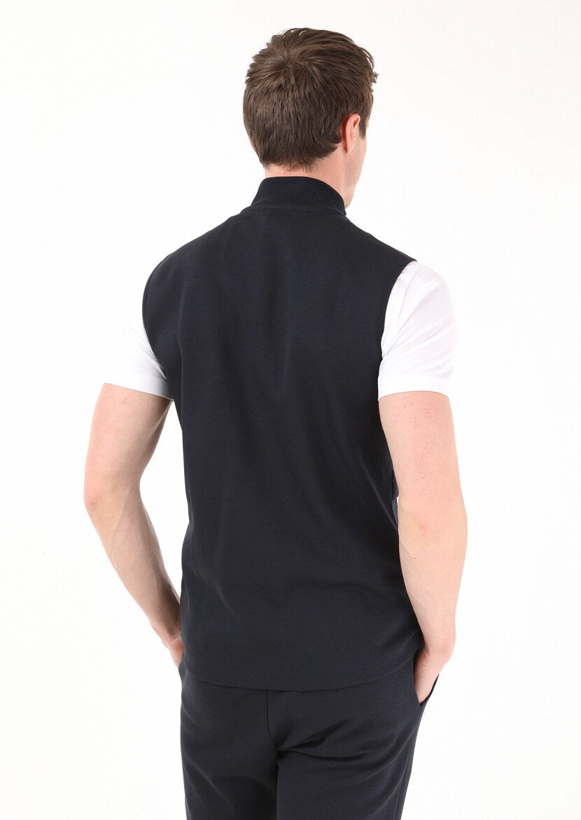 Navy Blue Cotton Blended Knitting Puffer Vest - 6