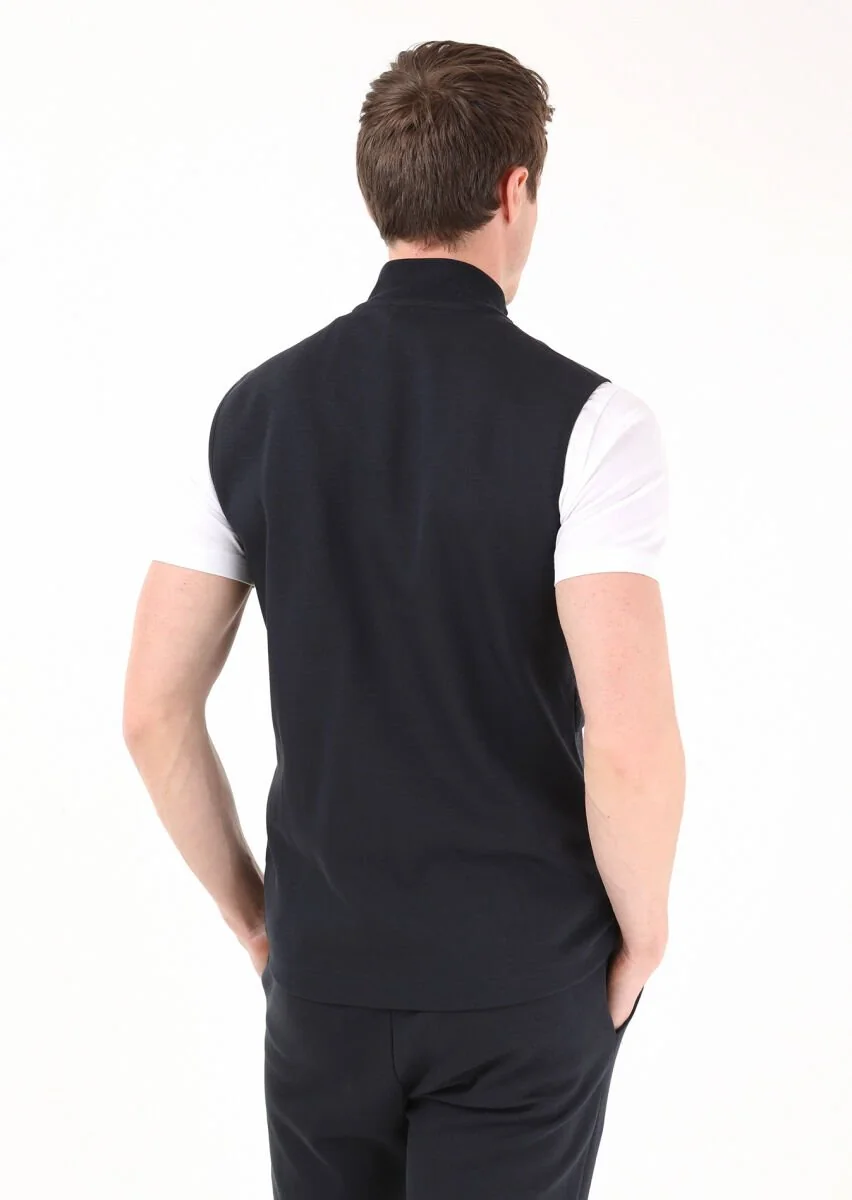 Navy Blue Cotton Blended Knitting Puffer Vest - 6