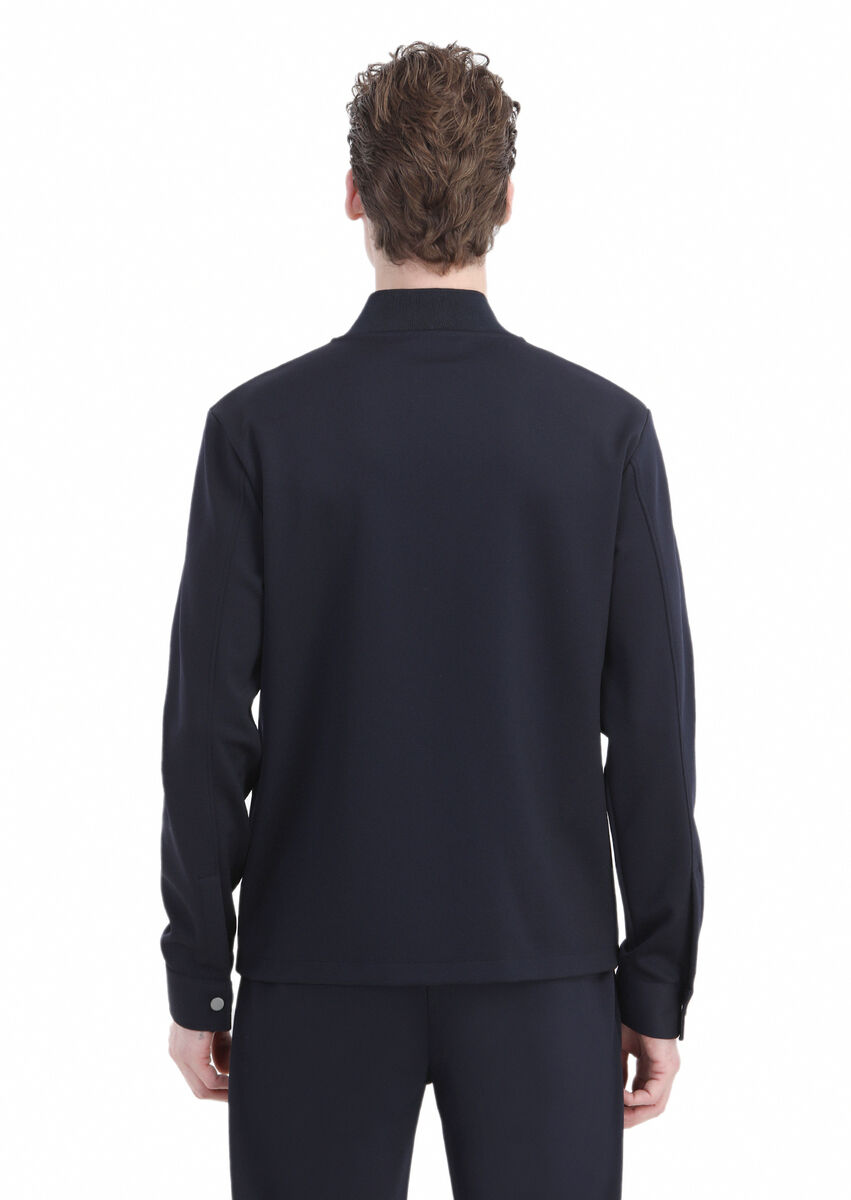 Navy Blue Crew Neck Jacquard Sweatshirt - 7