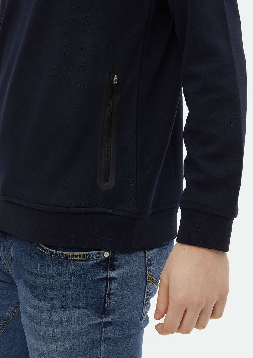 Navy Blue Crew Neck Plain Sweatshirt - 4