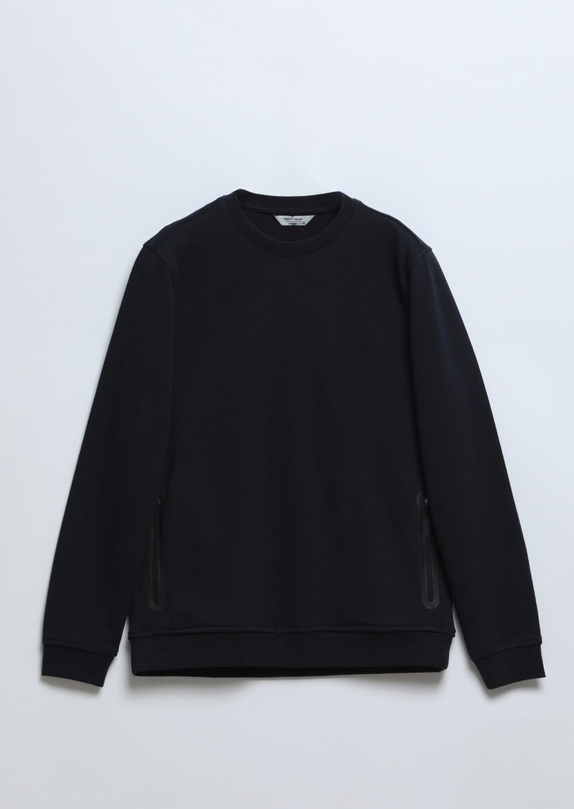 Navy Blue Crew Neck Plain Sweatshirt - 6