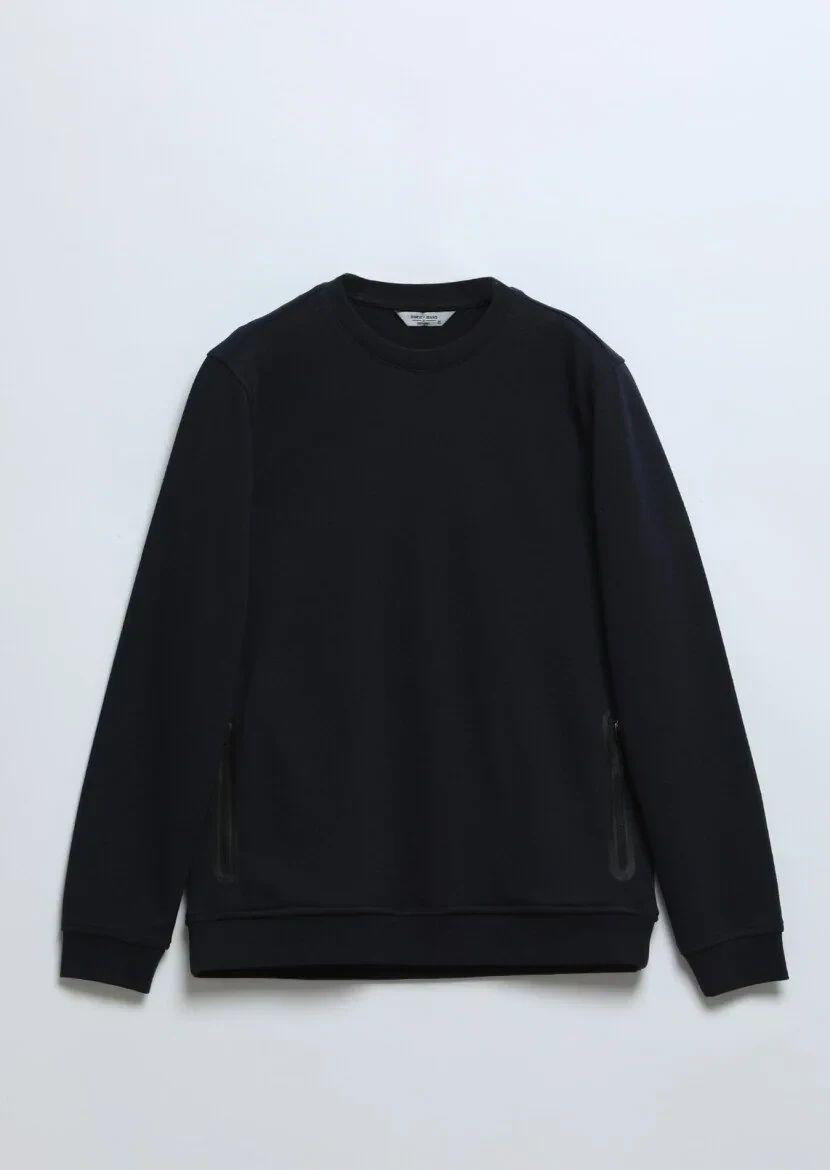 Navy Blue Crew Neck Plain Sweatshirt - 6