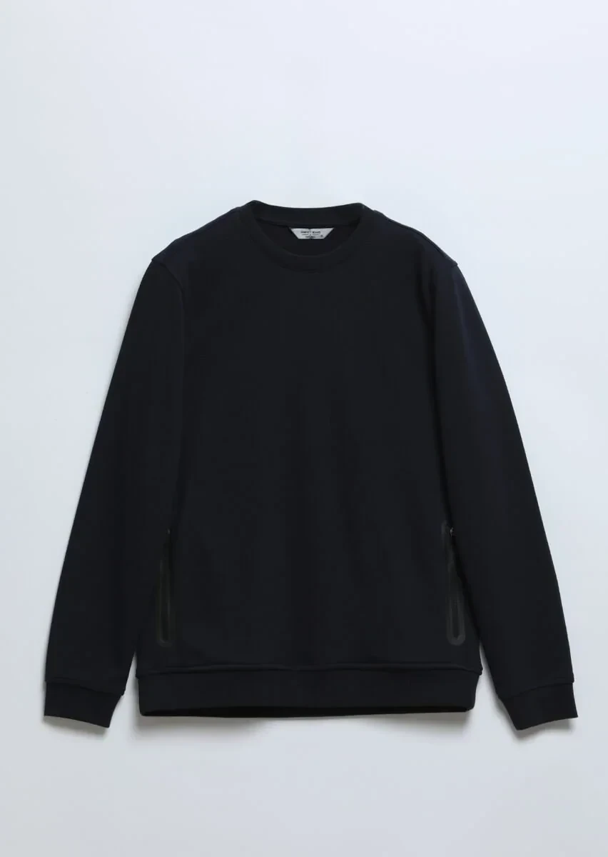 Navy Blue Crew Neck Plain Sweatshirt - 6